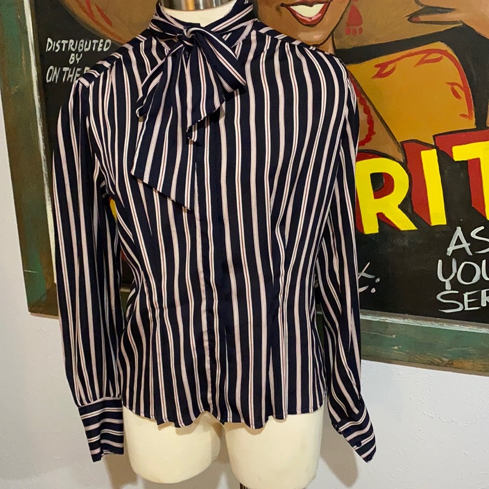 Vintage 80s Jonathan Martin Striped Bow Blouse